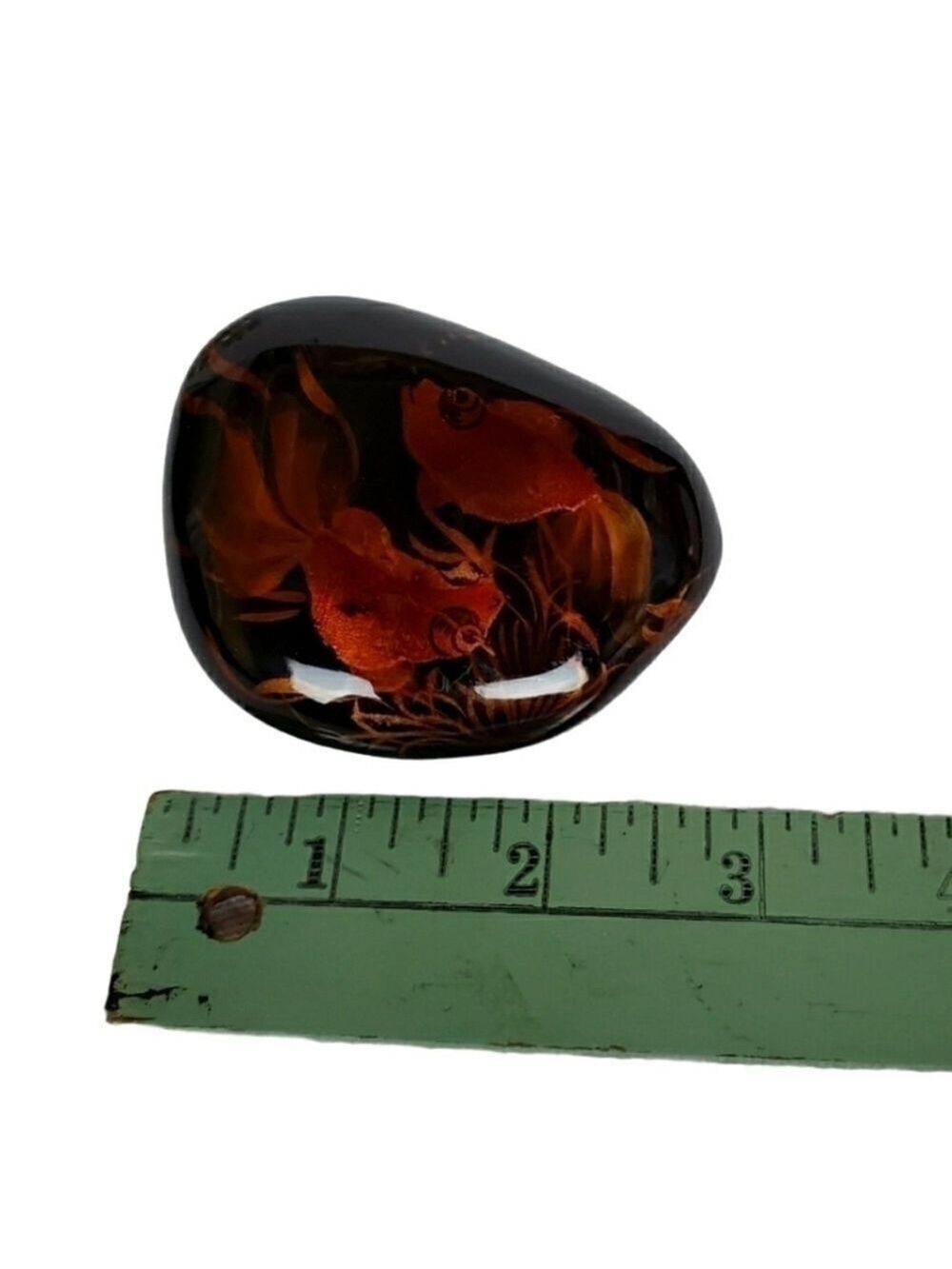 Luck Koi Goldfish hand painted rock paperweight